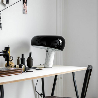 Carbon steel lamp illuminated — modern E27 warm ambient