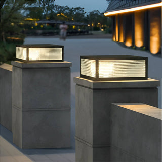 Outdoor Floor Lamp | Veraluce Black Streaked Glass Ribbed Garden Lighting