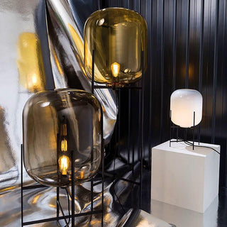 Glass designer floor lamp front — postmodern LED metal