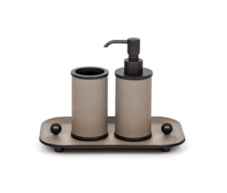 round chrome leather toothbrush holder stylish bathroom angle view