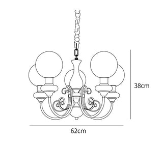 Onyx chandelier green shade metal frame interior detail view