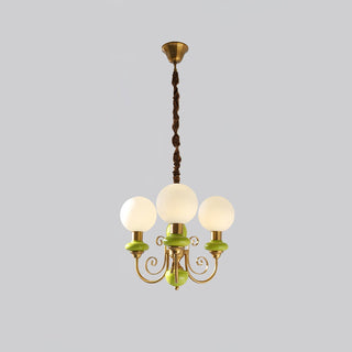 Metal onyx chandelier green shade hanging ceiling close-up
