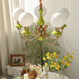 Contemporary onyx chandelier green glass shade hanging light