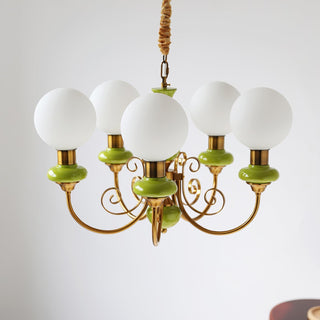 Onyx chandelier green glass shade metal arm pendant light