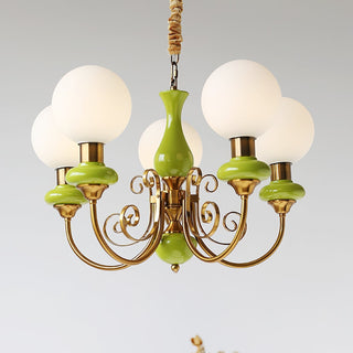 Metal onyx chandelier green shade detail ceiling fixture