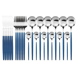 stainless steel cutlery casa sardinia blue 24 piece rustproof flatware side view