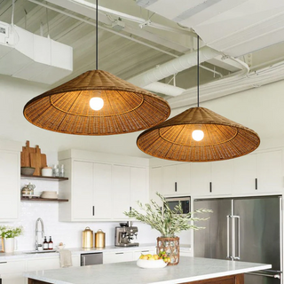 Rattan pendant lamp — farmhouse handcrafted warm fixture