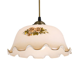 Decorative metal glass pendant with flower motif shade