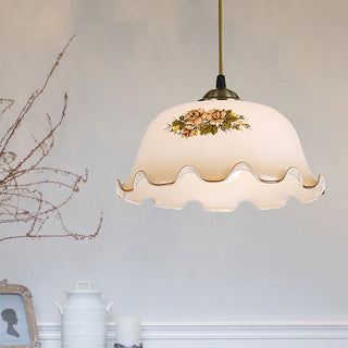 Vintage flower pattern pendant with metal glass shade