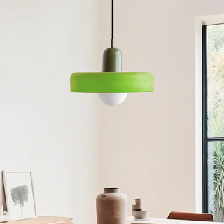 Suspension Bauhaus – Lampe géométrique en verre coloré pour salon