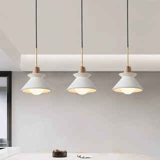 Suspension en Béton - Lampe Cône Moderne Blanche avec Longueur de Suspension Ajustable