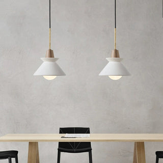 Suspension en Béton - Lampe Cône Moderne Blanche avec Longueur de Suspension Ajustable