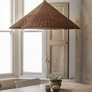 Scalloped boho rattan pendant — kitchen island lamp