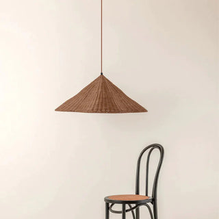 Boho vintage pendant with scalloped natural rattan