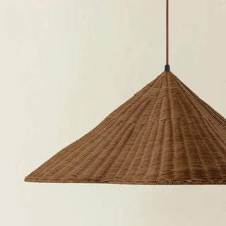 Woven rattan kitchen pendant with scalloped boho design