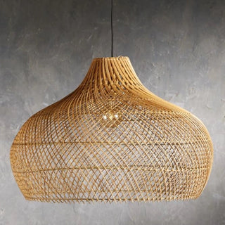 Handwoven rattan cage pendant — contemporary kitchen fixture