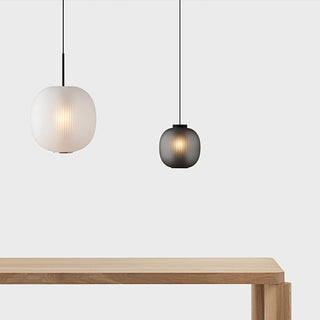 Retro lantern pendant side view — frosted glass iron frame lamp