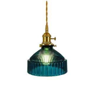 Brass pendant with vintage glass shade — antique interior