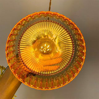 Suspension en verre vintage – Luminaire suspendu rétro avec monture en laiton et verre