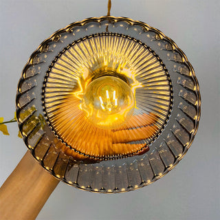 Suspension en verre vintage – Luminaire suspendu rétro avec monture en laiton et verre