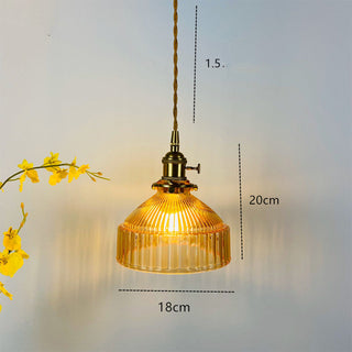 Suspension en verre vintage – Luminaire suspendu rétro avec monture en laiton et verre