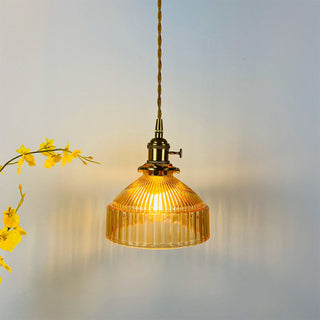 Antique brass pendant with classic glass shade