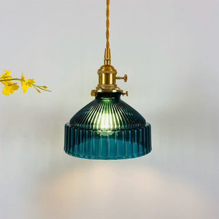 Vintage glass pendant with retro brass hardware and shade