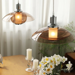 Nordic glass pendant close-up — clear adjustable iron fixture