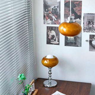 Bauhaus yellow pendant in interior — glass adjustable ceiling lamp