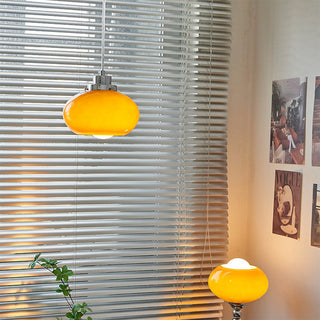 Bauhaus glass pendant from above — yellow adjustable hanging lamp