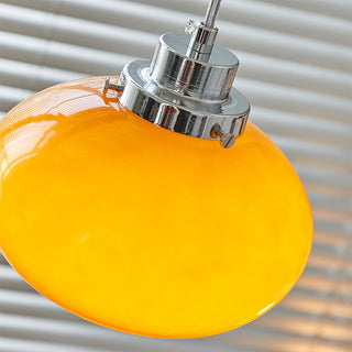 Yellow glass Bauhaus pendant top view — adjustable ceiling fixture