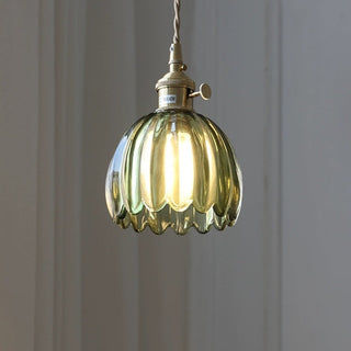 Mid-Century Pendant Light - Clear Glass Flower Shade | Adjustable Hanging Light