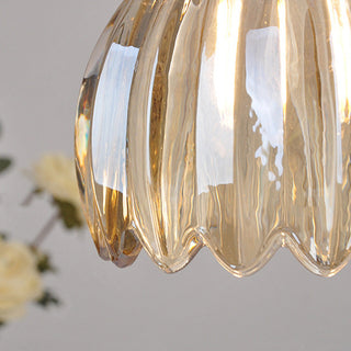 Mid-Century Pendant Light - Clear Glass Flower Shade | Adjustable Hanging Light