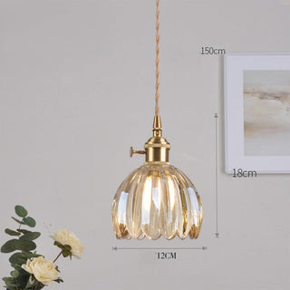 Mid-Century Pendant Light - Clear Glass Flower Shade | Adjustable Hanging Light