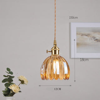 Mid-Century Pendant Light - Clear Glass Flower Shade | Adjustable Hanging Light