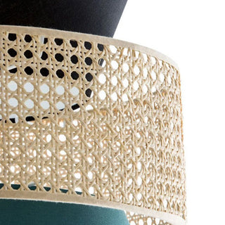 Rattan vintage pendant side view — handmade fabric warm ambient lamp