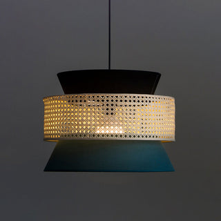 Rattan pendant in interior — vintage handmade warm ambient ceiling lamp