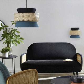 Vintage handmade rattan pendant lamp with warm ambient fabric lighting