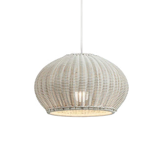Rattan lantern pendant top view — Bauhaus woven ceiling fixture