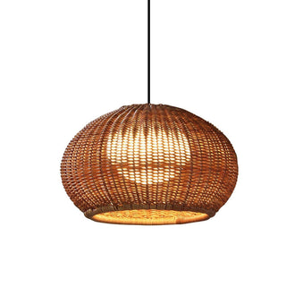 Bauhaus Pendant Light – Woven Lantern Shade with Rattan Frame for Modern Decor