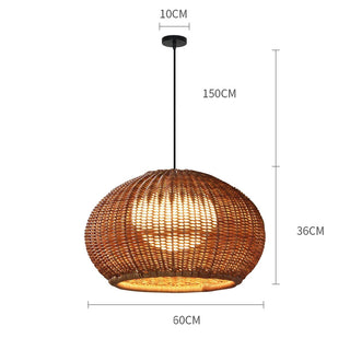 Bauhaus Pendant Light – Woven Lantern Shade with Rattan Frame for Modern Decor
