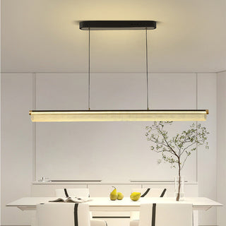 Long LED pendant from below — modern acrylic soft glow fixture