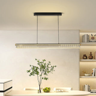 Long LED acrylic pendant hanging in contemporary interior