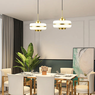 Scandinavian pendant close-up — glass metal soft glow lamp