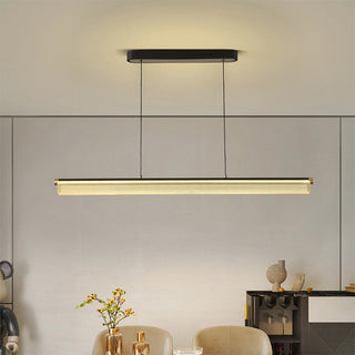 Acrylic LED pendant close-up — long soft glow ceiling lamp