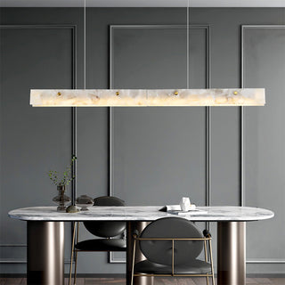 Marble pendant close-up — luxury long LED strip ceiling lamp
