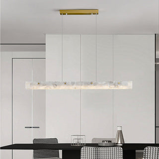 Long LED pendant from below — marble luxury contemporary light