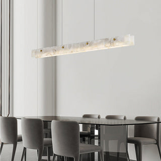 Long strip pendant side view — marble luxury LED fixture