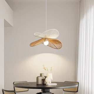 Rattan pendant close-up — natural adjustable hanging lamp