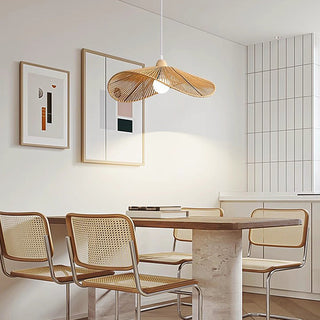Rattan natural pendant in interior — adjustable ceiling lamp